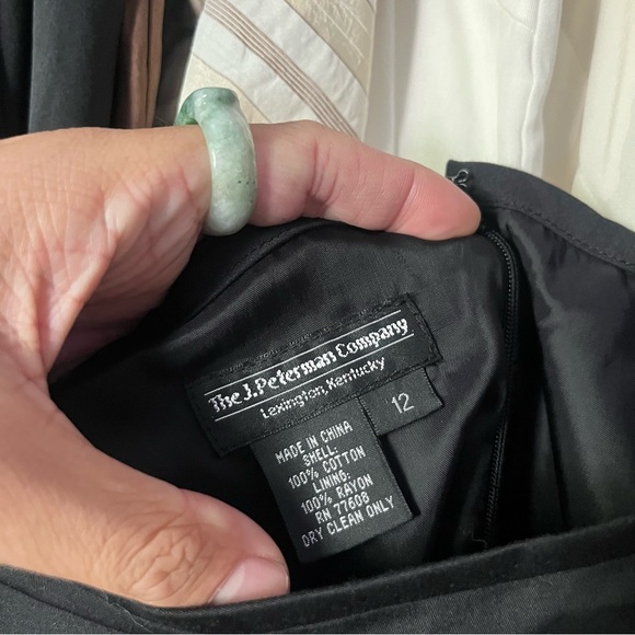 THE J. PETERMAN COMPANY black cotton bow square neck short sleeve midi dress - Picture 6 of 6